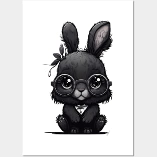 Cute cute black rabbit with glasses Posters and Art